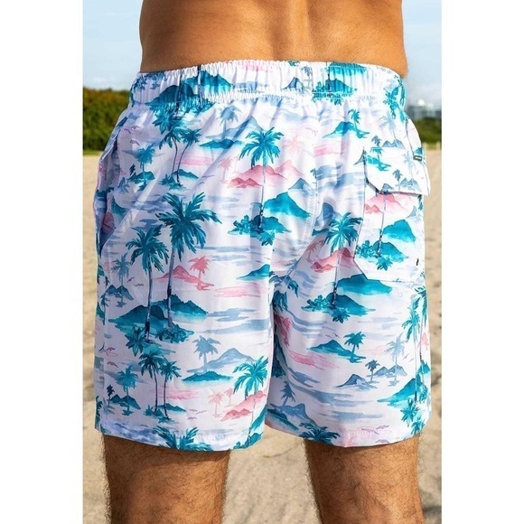 Vintage Summer palm tree white and blue size L swim trunks - Picture 5 of 6